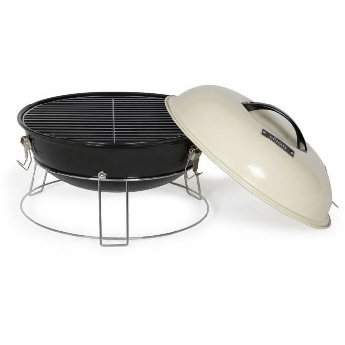 Livoo - Barbecue portable à charbon DOC301, diamètre 34 cm, grille chromée, hauteur 18 cm avec poignées et loquets de sécurité