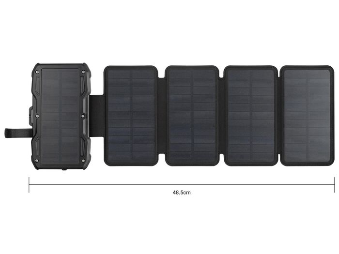 Sandberg Solar 5-Panel Powerbank 10000 - Batterie Externe 10000 mAh avec Panneau Solaire Pliable, Charge USB-A/USB-C et Sans Fil, Torche Intégrée