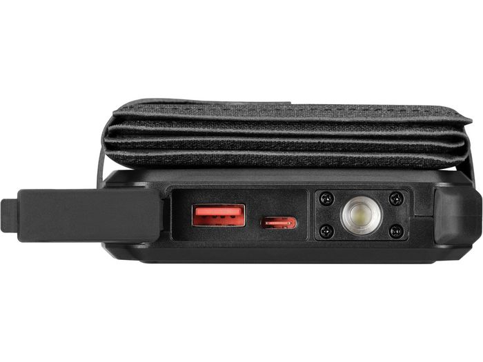 Sandberg Solar 5-Panel Powerbank 10000 - Batterie Externe 10000 mAh avec Panneau Solaire Pliable, Charge USB-A/USB-C et Sans Fil, Torche Intégrée