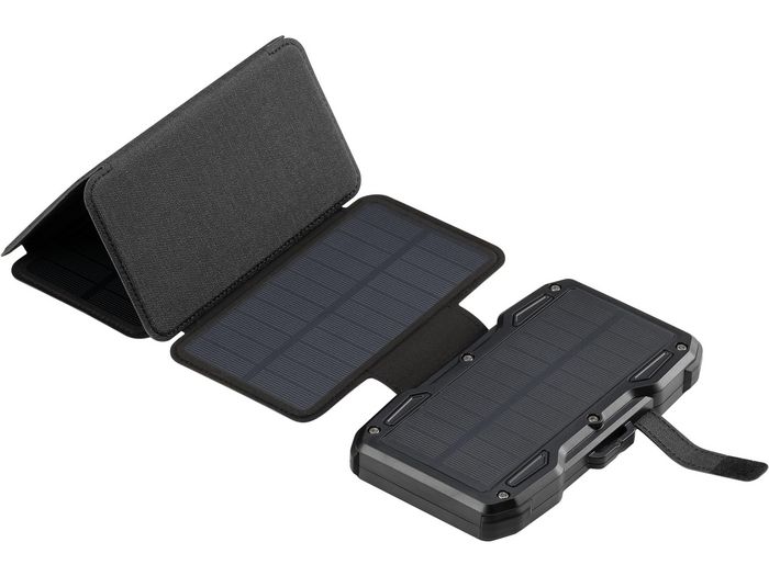 Sandberg Solar 5-Panel Powerbank 10000 - Batterie Externe 10000 mAh avec Panneau Solaire Pliable, Charge USB-A/USB-C et Sans Fil, Torche Intégrée