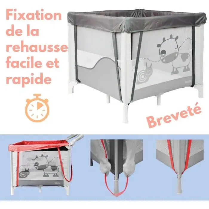 Bambisol Parc bébé pliant 90x90 cm avec 2 niveaux de couchage, espace de jeux et sac de transport - Sécurité enfant 0-36 mois