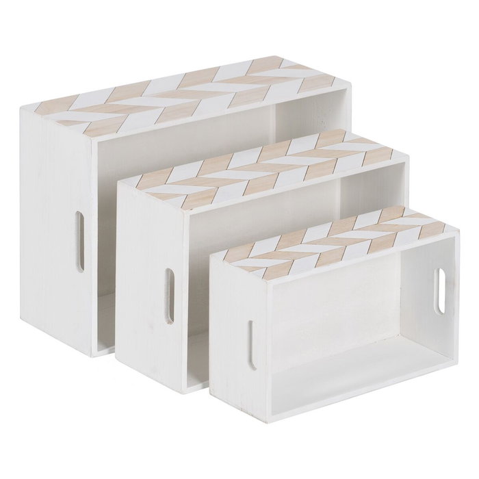 BigBuy Home Set de boîtes décoratives Blanc Naturel Bois de paulownia (3 Pièces)