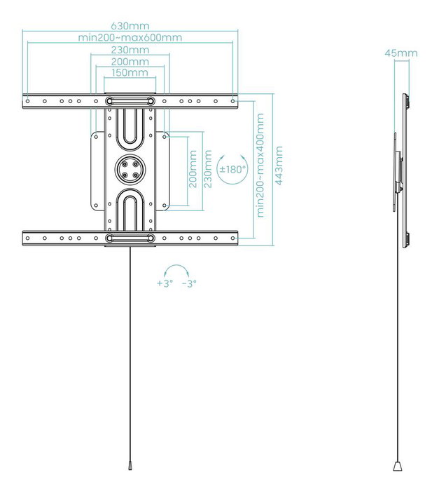 Tooq LP4255TN-B Support Mural avec Rotation 360° pour Écrans 37 à 80 Pouces, Noir, Max 50 kg, VESA 200x200-600x400 Tooq LP4255TN-B Support Mural avec Rotation 360° pour Écrans 37 à 80 Pouces, Noir, Max 50 kg, VESA 200x200-600x400