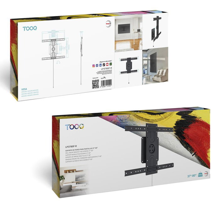 Tooq LP4255TN-B Support Mural avec Rotation 360° pour Écrans 37 à 80 Pouces, Noir, Max 50 kg, VESA 200x200-600x400 Tooq LP4255TN-B Support Mural avec Rotation 360° pour Écrans 37 à 80 Pouces, Noir, Max 50 kg, VESA 200x200-600x400