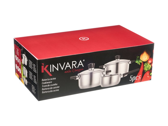 Kinvara Batterie de cuisine 5 pièces en acier inoxydable - 51 x 14.5 x 22.5 cm, induction (Set de 2) Kinvara Batterie de cuisine 5 pièces en acier inoxydable - 51 x 14.5 x 22.5 cm, induction (Set de 2)