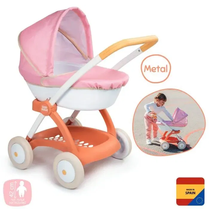 Smoby - Baby Nurse - Poussette landau bébé avec capote et panier de rangement - Pour poupon jusqu'à 42 cm - À partir de 18 mois