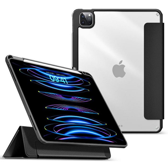 eSTUFF Coque pour iPad Pro 12.9" (2021/2022) avec emplacement intégré pour Apple Pencil, détachable, support magnétique, noir/transparent eSTUFF Coque pour iPad Pro 12.9" (2021/2022) avec emplacement intégré pour Apple Pencil, détachable, support magnétique, noir/transparent