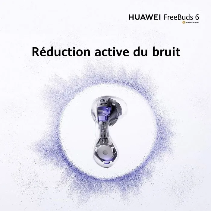 Huawei Freebuds 6 - Écouteurs sans fil Bluetooth avec réduction de bruit active - Son équilibré - Autonomie longue - Blanc
