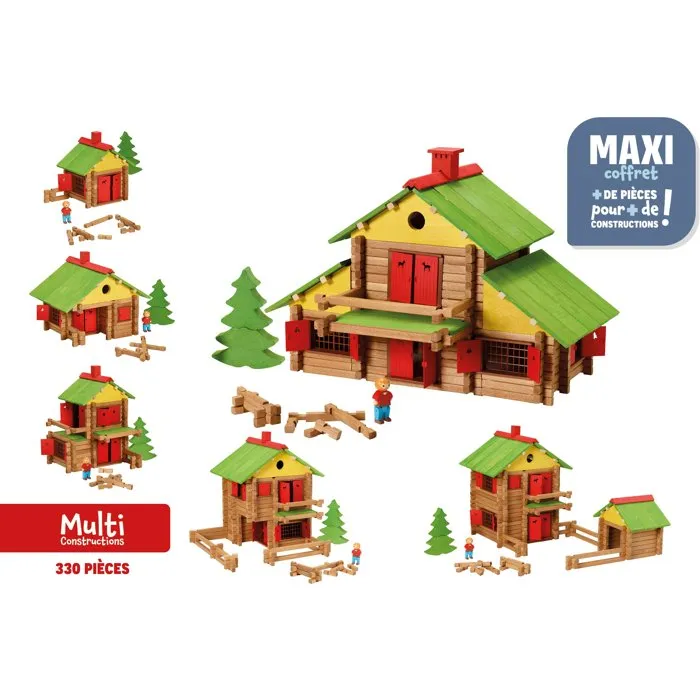 Jeujura - Maxi coffret de construction Mon chalet en bois, 330 pièces, jeu de création pour enfants dès 5 ans