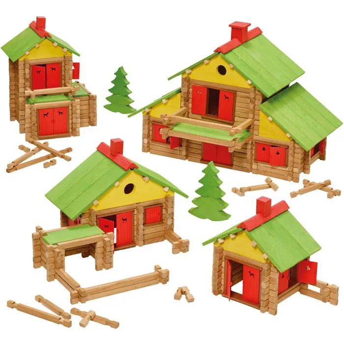 Jeujura - Maxi coffret de construction Mon chalet en bois, 330 pièces, jeu de création pour enfants dès 5 ans