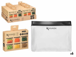 Kinvara Set de 6 sacs PEVA 1000 ml - 21 x 21 x 5 cm - Noir, Transparent, Gris (Set de 24)