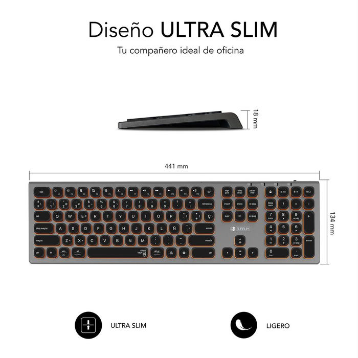 Clavier Bluetooth Subblim SUBKB-3MIE310 Gris Espagnol Qwerty