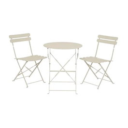 Outdoor Living By Decoris Helsingborg - Ensemble de table et 2 chaises pliantes en acier blanc, table Ø60 x 70 cm