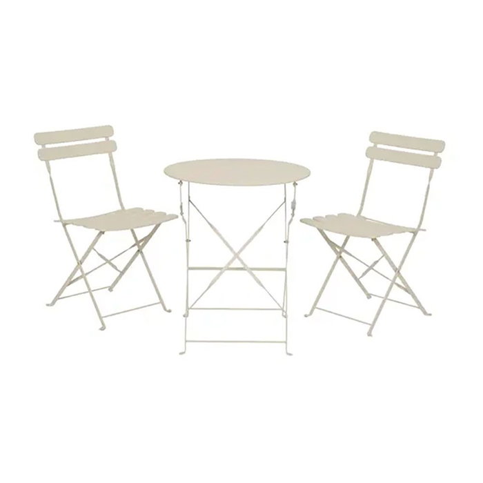 Outdoor Living By Decoris Helsingborg - Ensemble de table et 2 chaises pliantes en acier blanc, table Ø60 x 70 cm Outdoor Living By Decoris Helsingborg - Ensemble de table et 2 chaises pliantes en acier blanc, table Ø60 x 70 cm