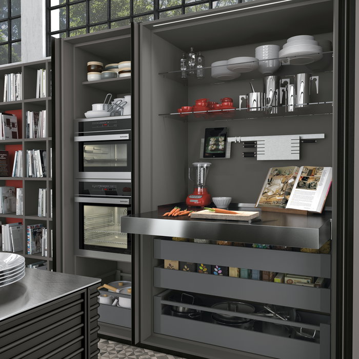 Emuca Coulisses pour table extensible et relevable Oplà Folding+39 M120, Aluminium, Inox anodisé