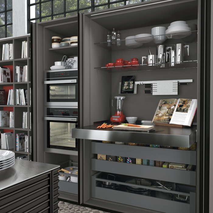 Emuca Coulisses pour table extensible et relevable Oplà Folding+39 M120, Aluminium, Inox anodisé