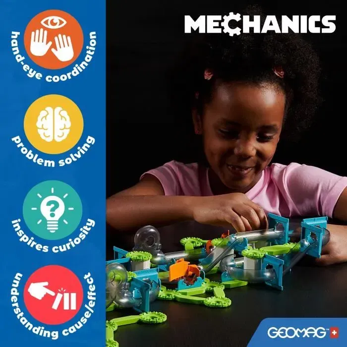 Geomag - Coffret de construction mécanique Challenge Goal! 96 pièces magnétiques - Jeu éducatif STEM interactif pour enfants 7-14 ans - En plastique recyclé
