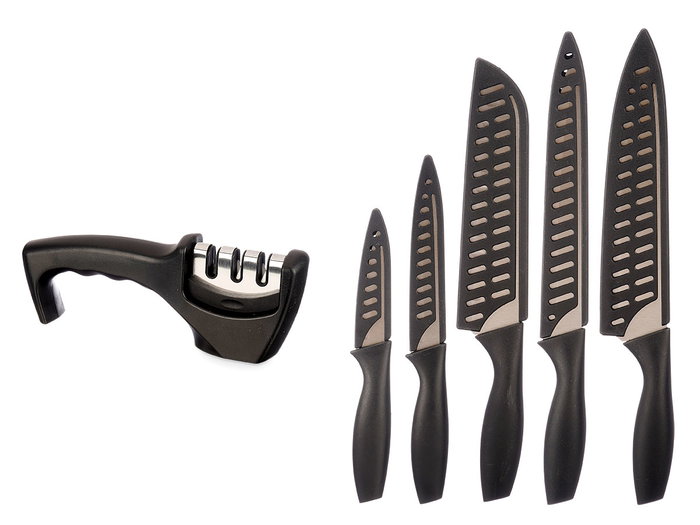 KINVARA Set de 5 Couteaux avec Aiguiseur Noir KINVARA Set de 5 Couteaux avec Aiguiseur Noir
