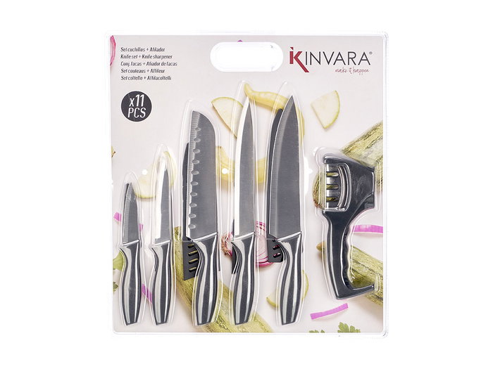 KINVARA Set de 5 Couteaux avec Aiguiseur Noir KINVARA Set de 5 Couteaux avec Aiguiseur Noir