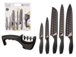 KINVARA Set de 5 Couteaux avec Aiguiseur Noir