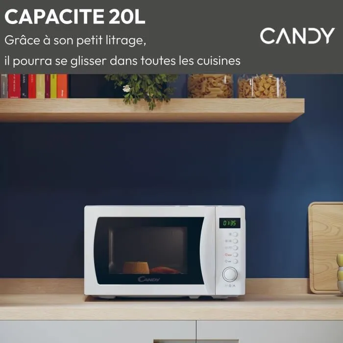 Candy Idea CMWA20SDLW - Micro-ondes 20 L, 700 W, blanc, digital, 8 programmes automatiques, fonction décongélation Candy Idea CMWA20SDLW - Micro-ondes 20 L, 700 W, blanc, digital, 8 programmes automatiques, fonction décongélation
