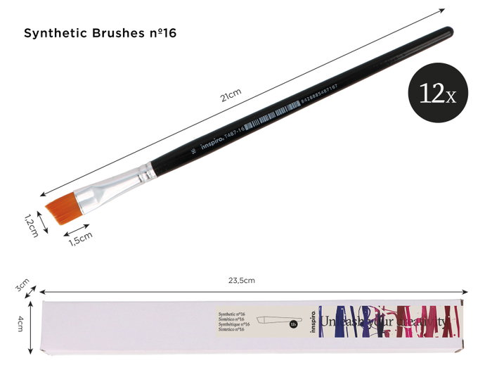 Innspiro Boîte de 12 pinceaux synthétiques patte de chèvre n°16