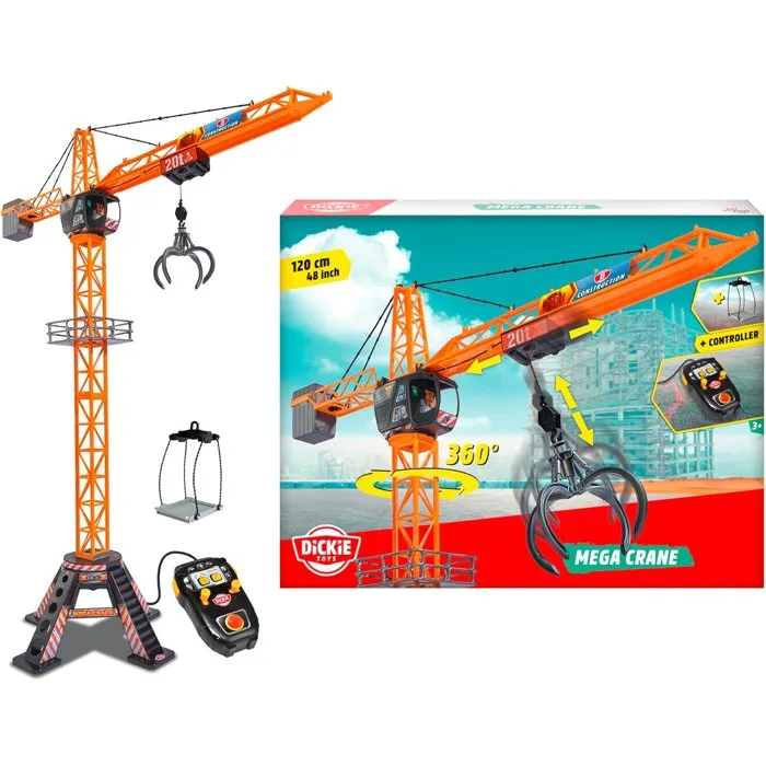Dickie Toys - Grue filoguidée de 120 cm pour travaux publics, rotation à 350°, avec accessoires et figurine