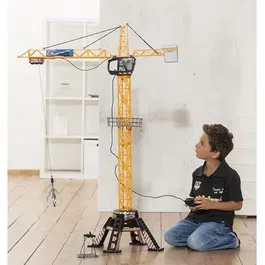 Dickie Toys - Grue filoguidée de 120 cm pour travaux publics, rotation à 350°, avec accessoires et figurine