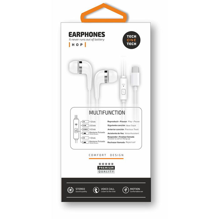 Tech One Tech Hop Écouteurs USB-C Blancs Tech One Tech Hop Écouteurs USB-C Blancs