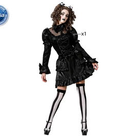 Déguisement Lolita Noir avec Volants pour Femme Adulte Taille M-L - Costume Muñeca Gothique pour Halloween et Fêtes à Thème