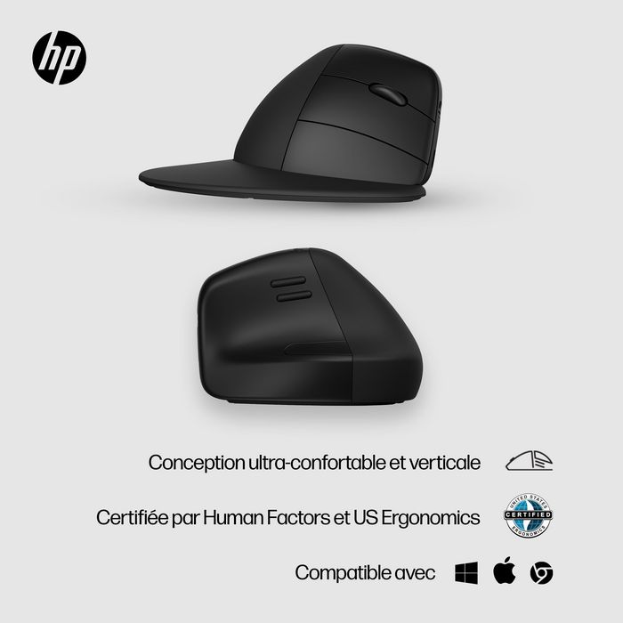 HP Souris verticale ergonomique sans fil 925 avec récepteur USB intégré et repose-poignet magnétique - Confort professionnel