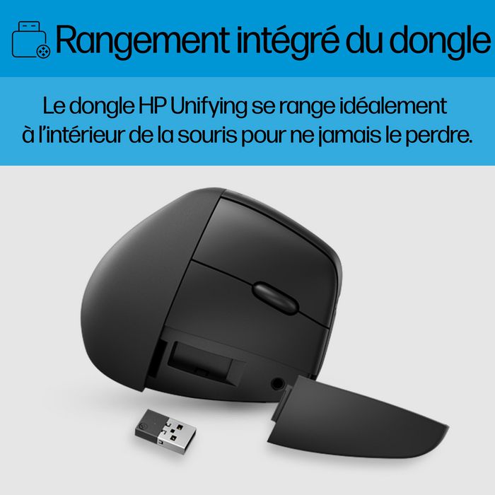 HP Souris verticale ergonomique sans fil 925 avec récepteur USB intégré et repose-poignet magnétique - Confort professionnel