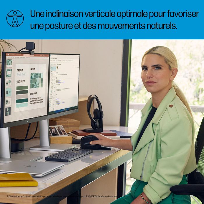 HP Souris verticale ergonomique sans fil 925 avec récepteur USB intégré et repose-poignet magnétique - Confort professionnel