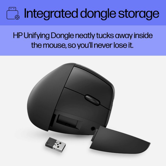HP Souris verticale ergonomique sans fil 925 avec récepteur USB intégré et repose-poignet magnétique - Confort professionnel