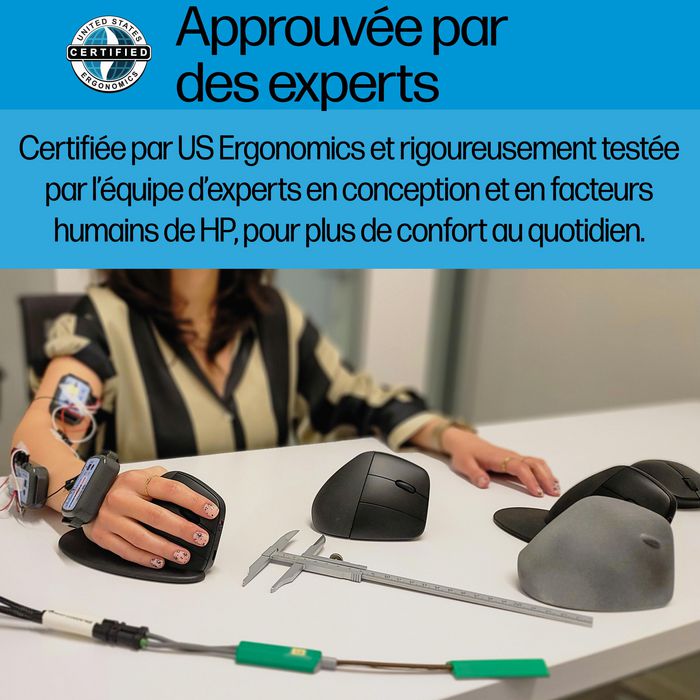 HP Souris verticale ergonomique sans fil 925 avec récepteur USB intégré et repose-poignet magnétique - Confort professionnel