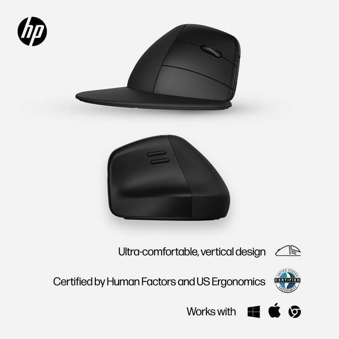 HP Souris verticale ergonomique sans fil 925 avec récepteur USB intégré et repose-poignet magnétique - Confort professionnel
