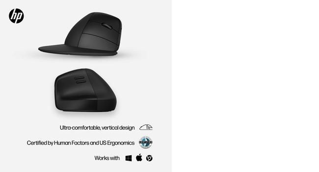 HP Souris verticale ergonomique sans fil 925 avec récepteur USB intégré et repose-poignet magnétique - Confort professionnel