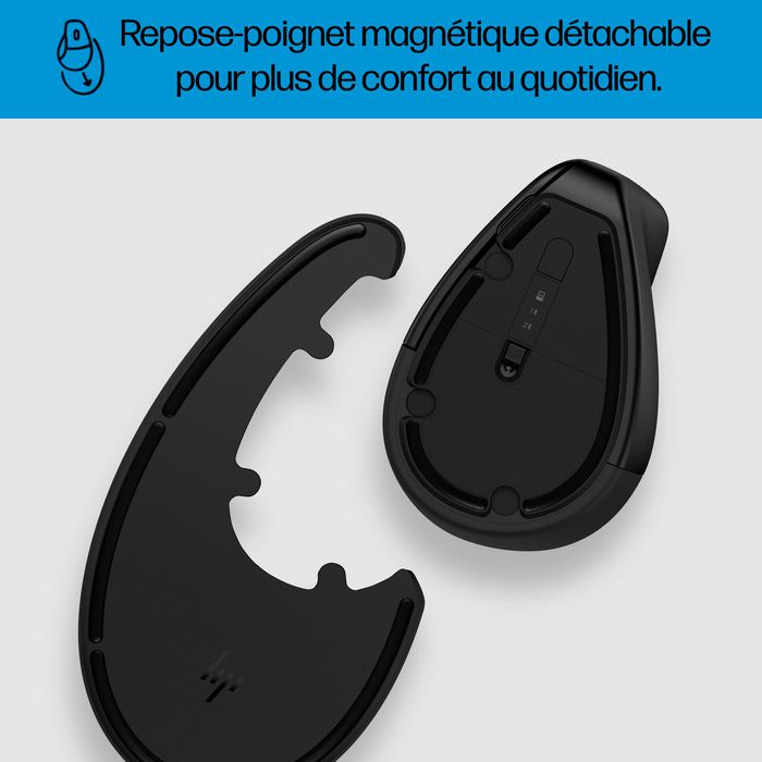 HP Souris verticale ergonomique sans fil 925 avec récepteur USB intégré et repose-poignet magnétique - Confort professionnel