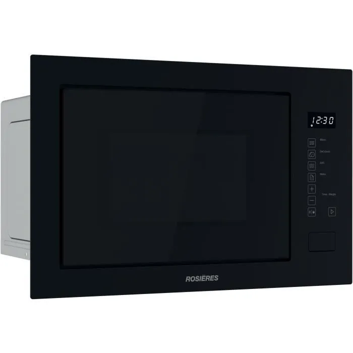 Rosieres RO38FL7N25LWB - Four Micro-ondes Encastrable avec Gril, 25 L, 850 W, Noir, Collection Black, Verre, Bandeau Tactile, 8 Menus, Sécurité Enfants