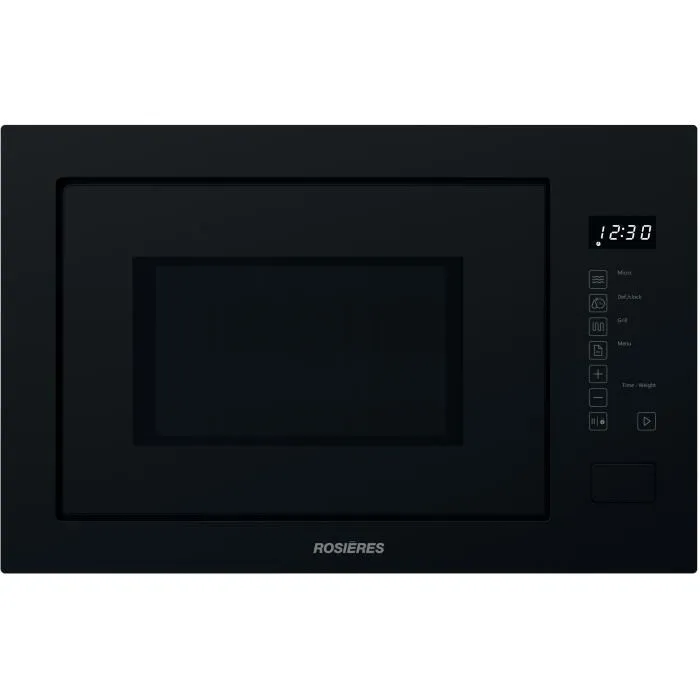 Rosieres RO38FL7N25LWB - Four Micro-ondes Encastrable avec Gril, 25 L, 850 W, Noir, Collection Black, Verre, Bandeau Tactile, 8 Menus, Sécurité Enfants