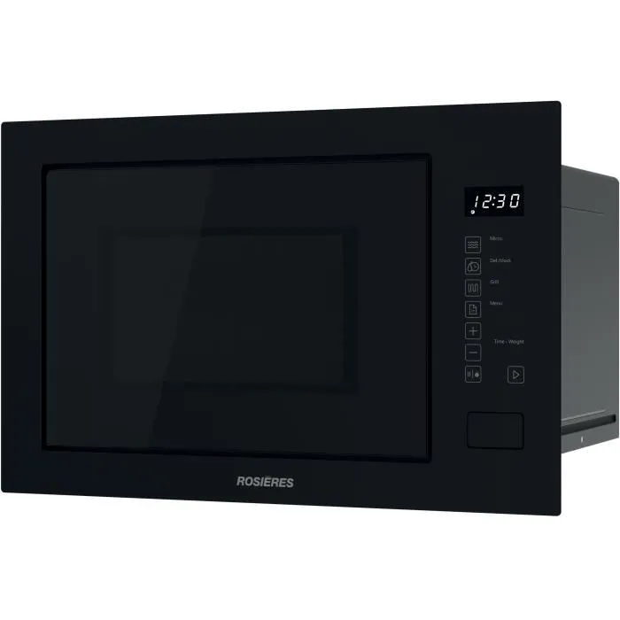 Rosieres RO38FL7N25LWB - Four Micro-ondes Encastrable avec Gril, 25 L, 850 W, Noir, Collection Black, Verre, Bandeau Tactile, 8 Menus, Sécurité Enfants