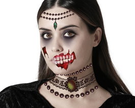 Atosa Kit de tatouages faciaux de vampiressa avec pendentifs et dents ensanglantées