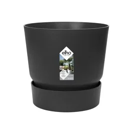 Elho Pot de fleurs rond Greenville 30 pour exterieur, Ø 29.5 x H 27.8 cm, 13.3 litres, reservoir d'eau integre, resistant au gel, plastique 100% recycle, couleur Vivre Noir