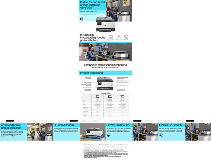 HP OfficeJet Pro 9120b - Imprimante multifonction couleur sans fil pour bureau - Impression, scan, copie, fax - Écran tactile - Chargeur automatique