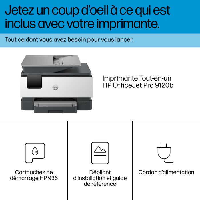 HP OfficeJet Pro 9120b - Imprimante multifonction couleur sans fil pour bureau - Impression, scan, copie, fax - Écran tactile - Chargeur automatique