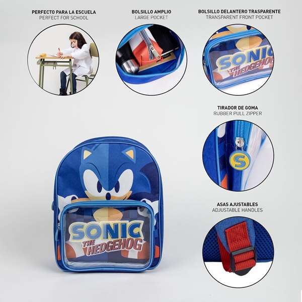 Cerdá Sac à Dos Enfant Sonic 25 x 30 x 12 cm - Bleu - Pour Enfants de 2 à 8 Ans