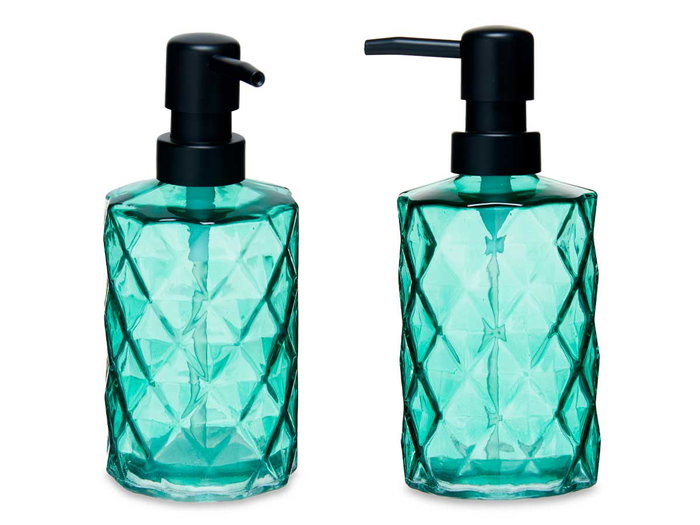Berilo Distributeur de Savon Bleu Vert Diamant 360 ml Cristal et Plastique 9x18x7 cm (Set de 12)