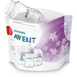 Philips Avent - Sachets de stérilisation pour micro-ondes - Jusqu'à 20 utilisations par sachet - Élimine 99.9% des bactéries en 90s - Lot de 5 sachets
