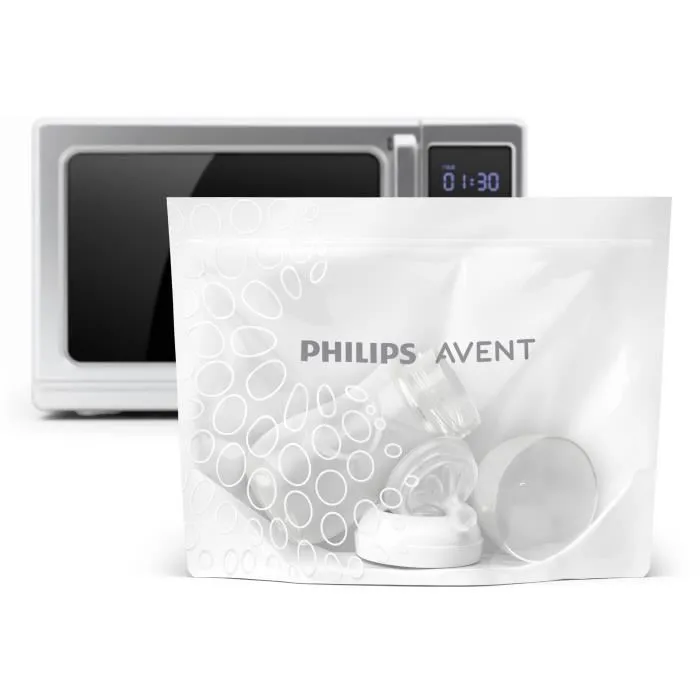 Philips Avent - Sachets de stérilisation pour micro-ondes - Jusqu'à 20 utilisations par sachet - Élimine 99.9% des bactéries en 90s - Lot de 5 sachets Philips Avent - Sachets de stérilisation pour micro-ondes - Jusqu'à 20 utilisations par sachet - Élimine 99.9% des bactéries en 90s - Lot de 5 sachets