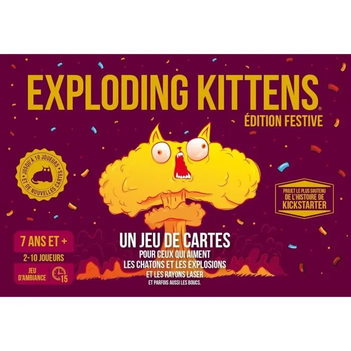Jeu de société - Asmodee - Exploding Kittens : Édition Festive - Français - Durée 15 min - À partir de 7 ans - Version voyage